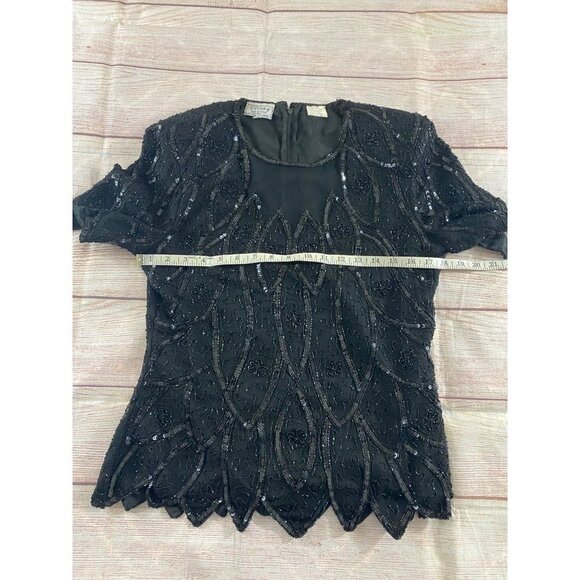 Vintage Stenay Women's Black Silk Sequin Top - Medium - Picture 5 of 12